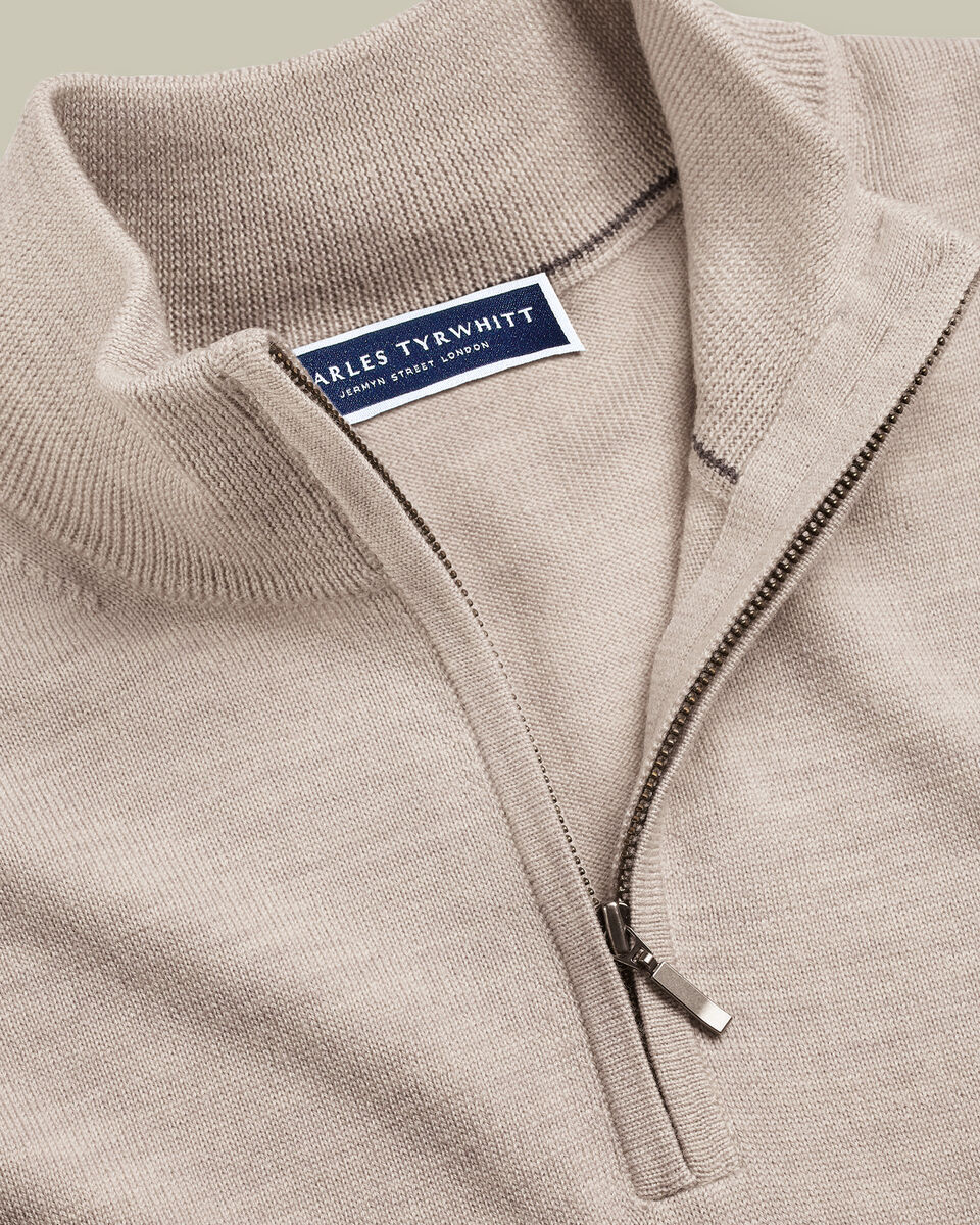 England Rugby Pure Merino Quarter Zip Sweater - Limestone