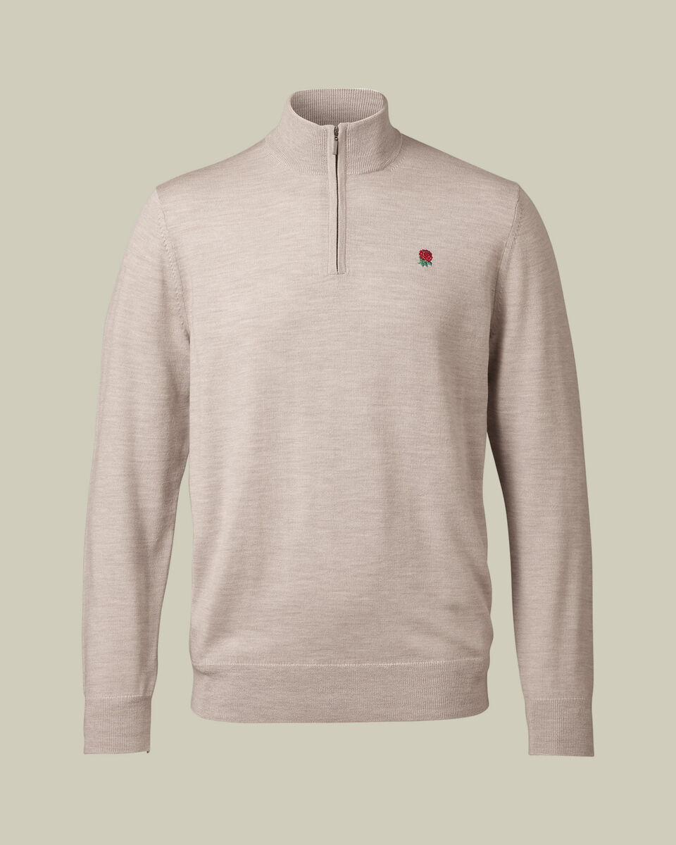 England Rugby Pure Merino Quarter Zip Sweater - Limestone