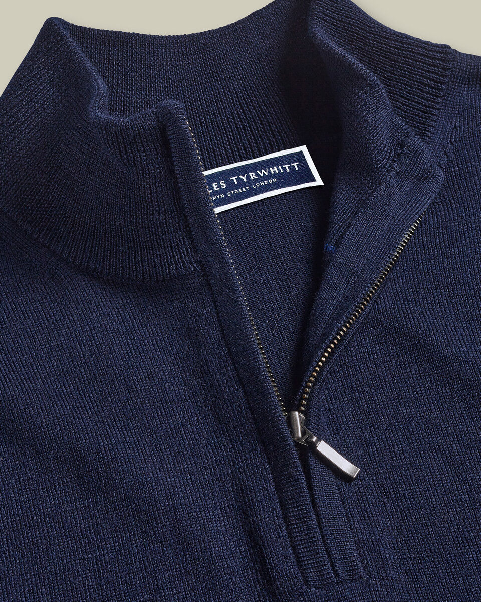 England Rugby Red Rose Pure Merino Quarter Zip Sweater - Navy