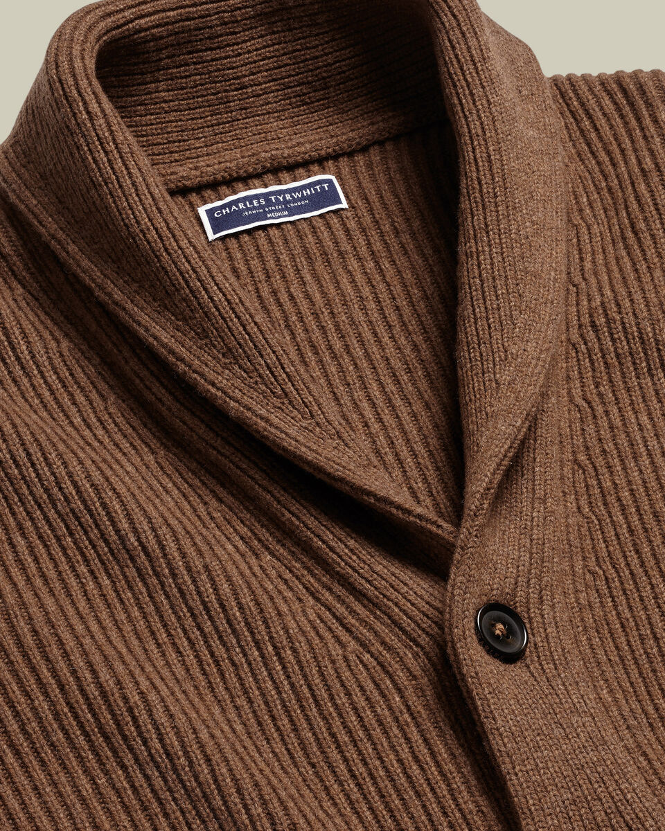 Pure Merino Shawl Neck Chunky Cardigan - Toffee