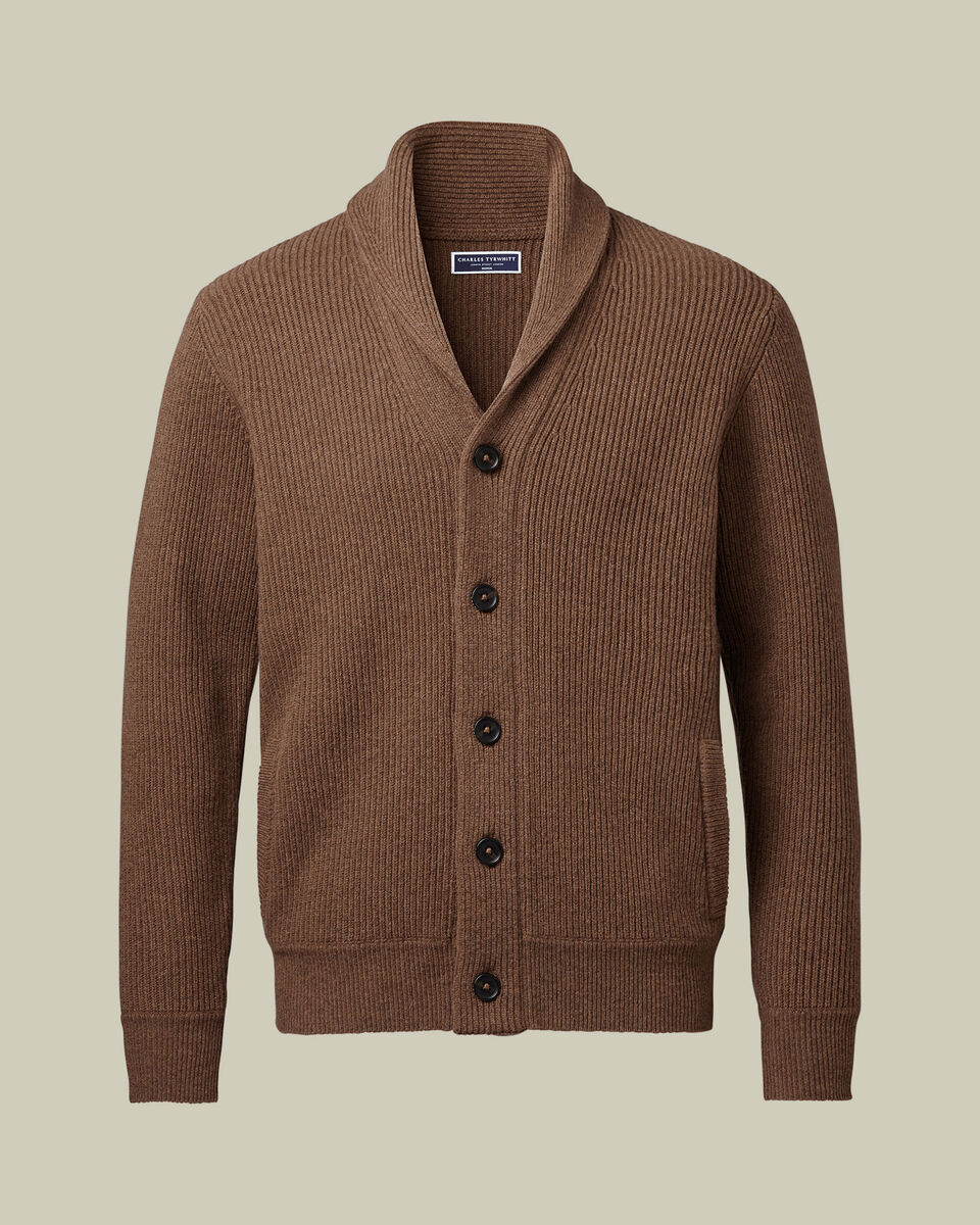 Pure Merino Shawl Neck Chunky Cardigan - Toffee