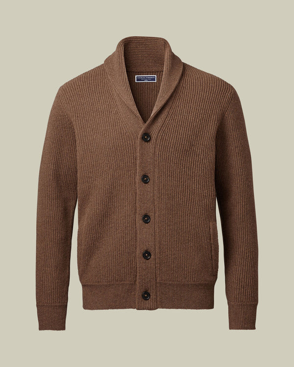Pure Merino Shawl Neck Chunky Cardigan - Toffee