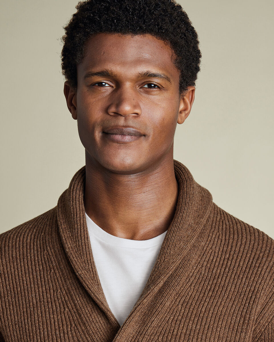 Pure Merino Shawl Neck Chunky Cardigan - Toffee