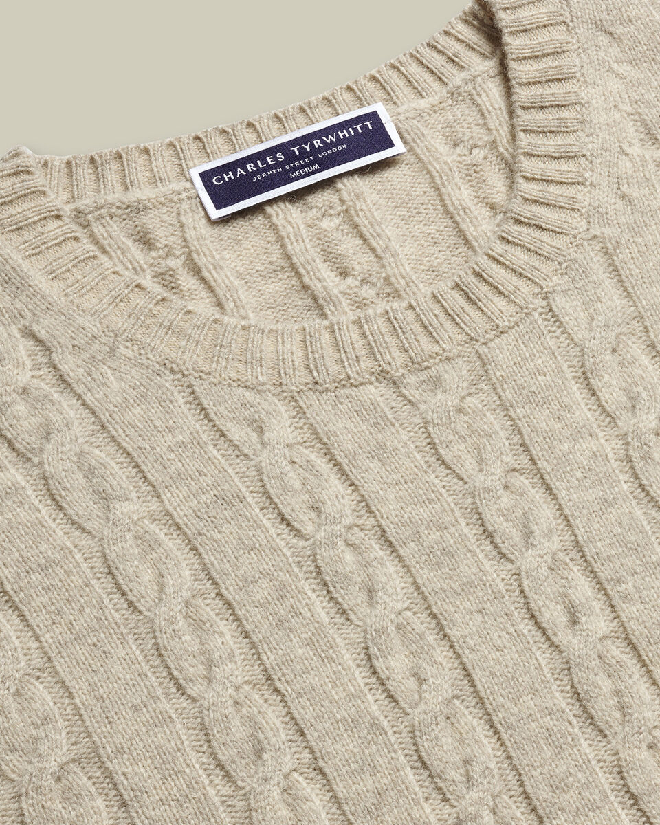 Cable Merino Crew Neck Jumper - Oatmeal