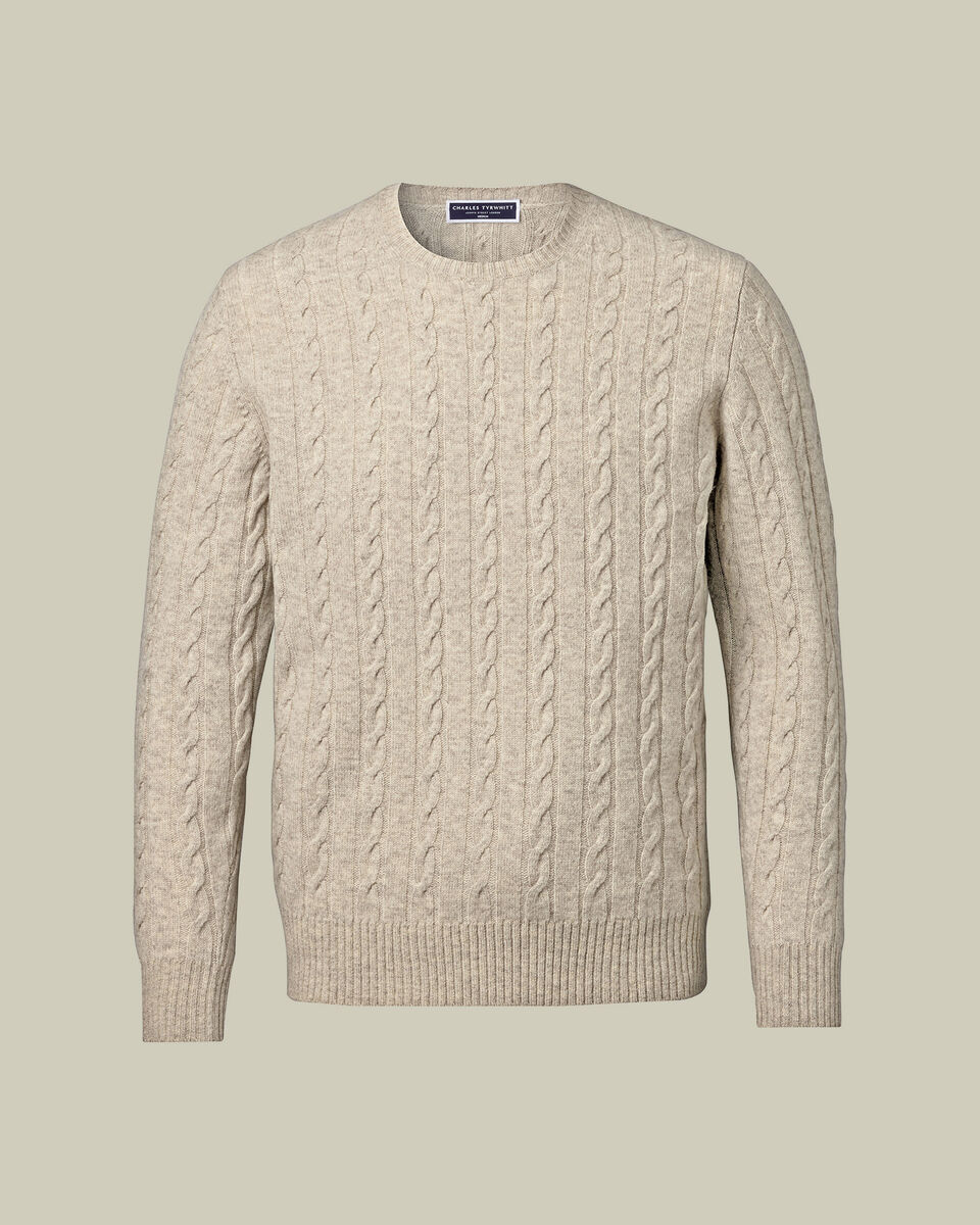 Cable Merino Crew Neck Jumper - Oatmeal