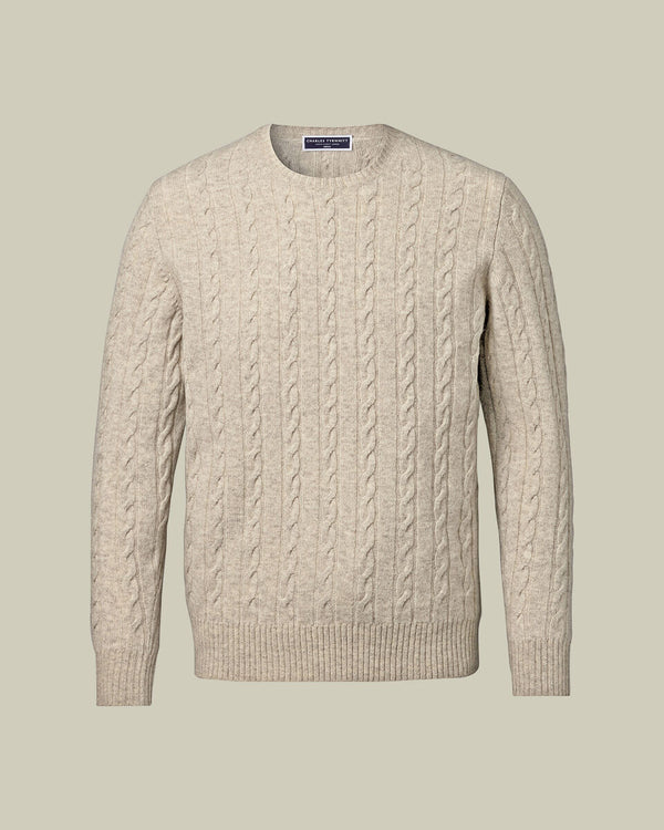 Cable Merino Crew Neck Jumper - Oatmeal