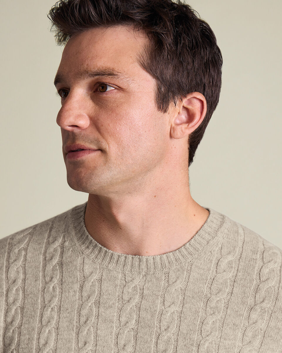 Cable Merino Crew Neck Jumper - Oatmeal