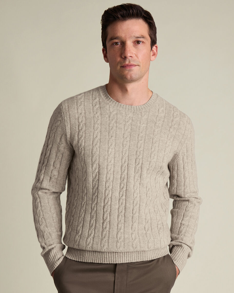 Cable Merino Crew Neck Jumper - Oatmeal