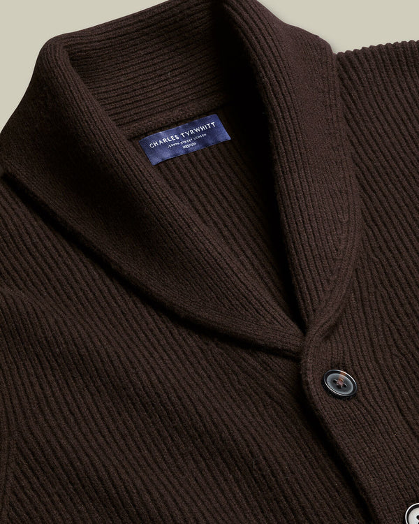 Chunky Pure Merino Shawl Neck Cardigan - Chocolate Brown