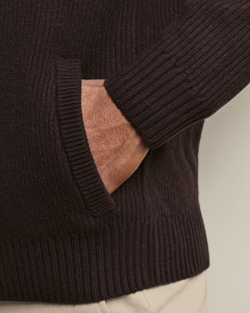 Chunky Pure Merino Shawl Neck Cardigan - Chocolate Brown