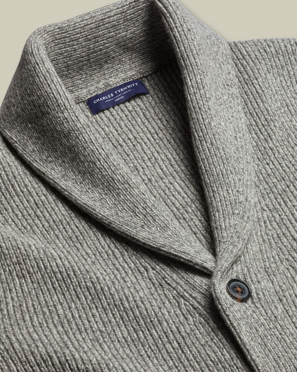 Chunky Pure Merino Shawl Neck Cardigan - Grey Marl Secondary image