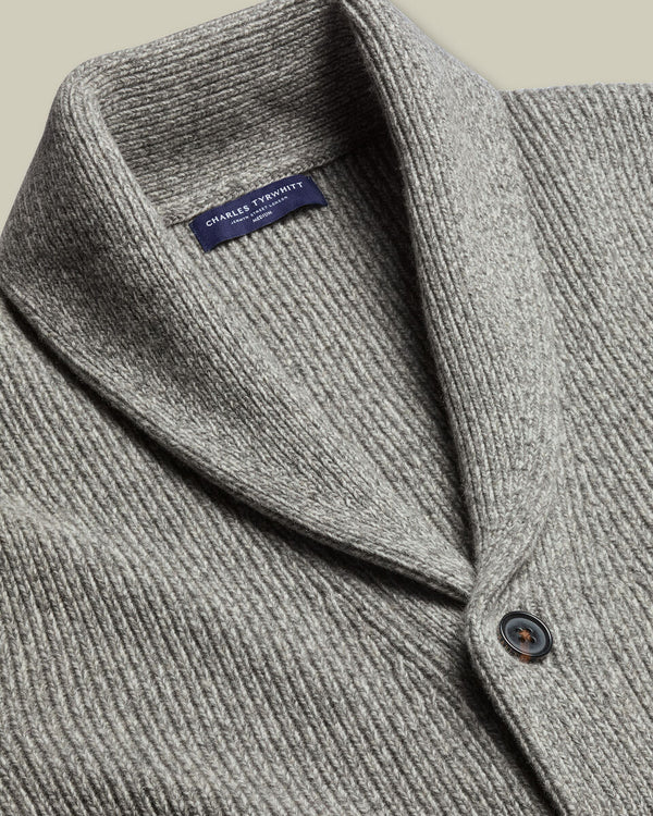 Chunky Pure Merino Shawl Neck Cardigan - Grey Marl