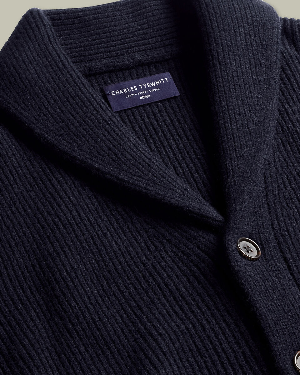 Chunky Pure Merino Shawl Neck Cardigan - Navy Blue