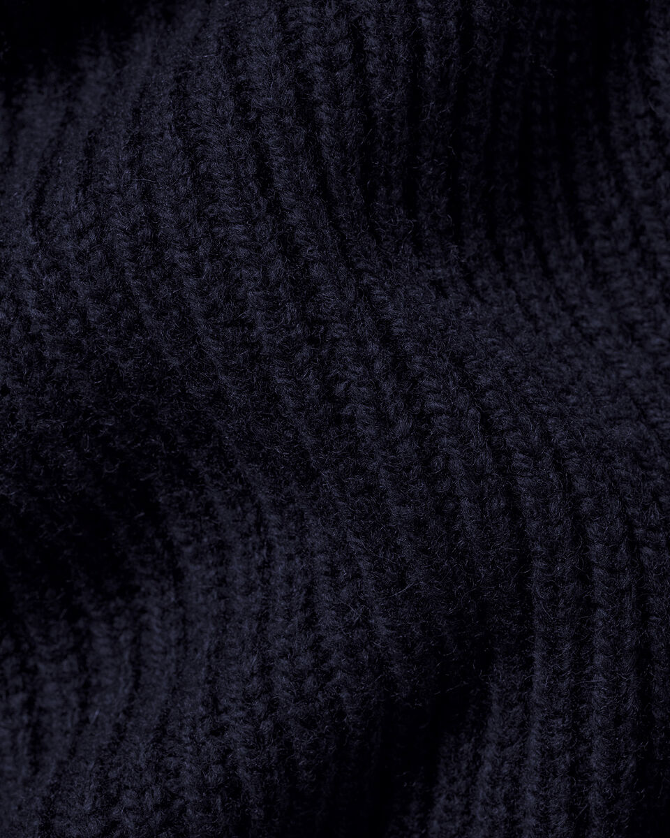Chunky Pure Merino Shawl Neck Cardigan - Navy Blue