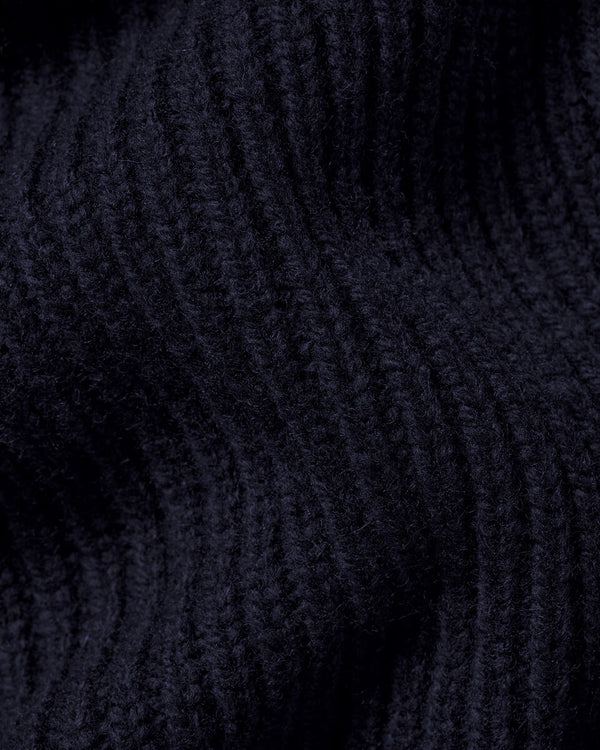 Chunky Pure Merino Shawl Neck Cardigan - Navy Blue
