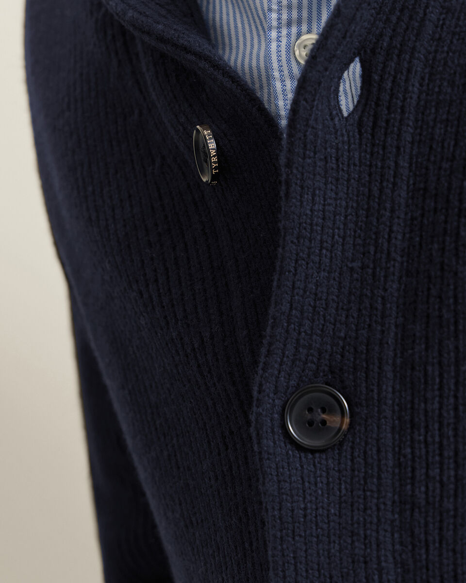 Chunky Pure Merino Shawl Neck Cardigan - Navy Blue