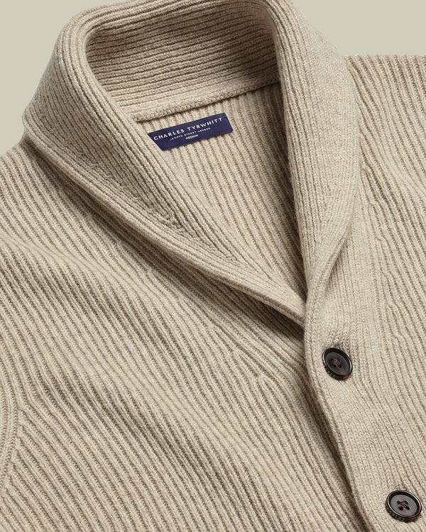 Chunky Pure Merino Shawl Neck Cardigan - Oatmeal