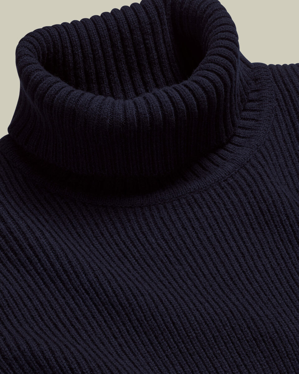 Chunky Pure Merino Turtleneck Sweater - Navy Blue Secondary image