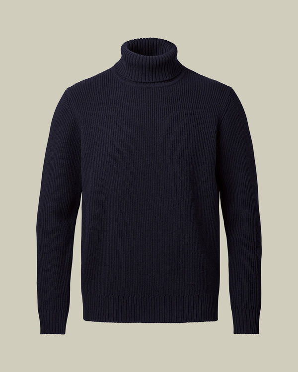 Chunky Pure Merino Turtleneck Sweater - Navy Blue