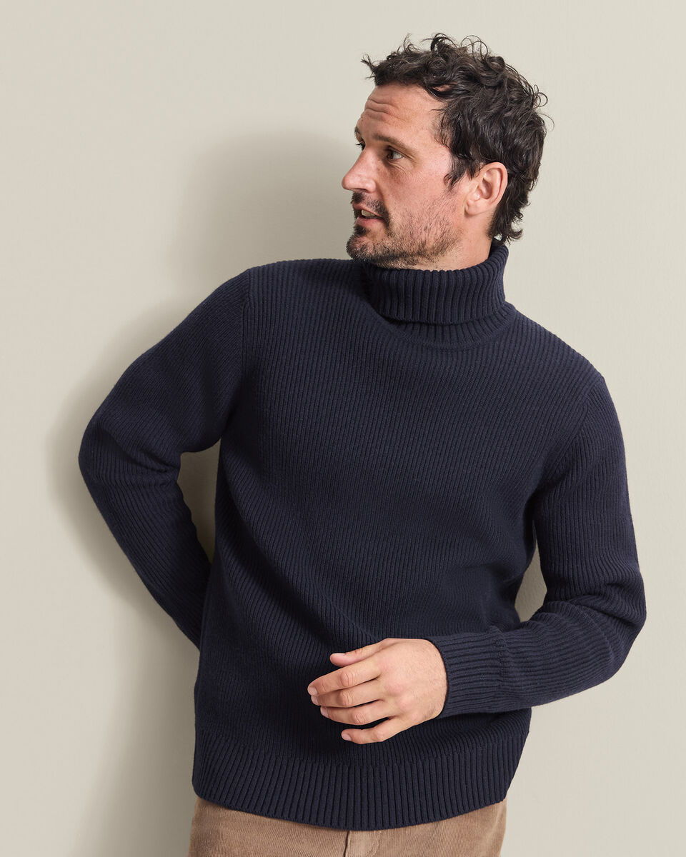 Chunky Pure Merino Turtleneck Sweater - Navy Blue