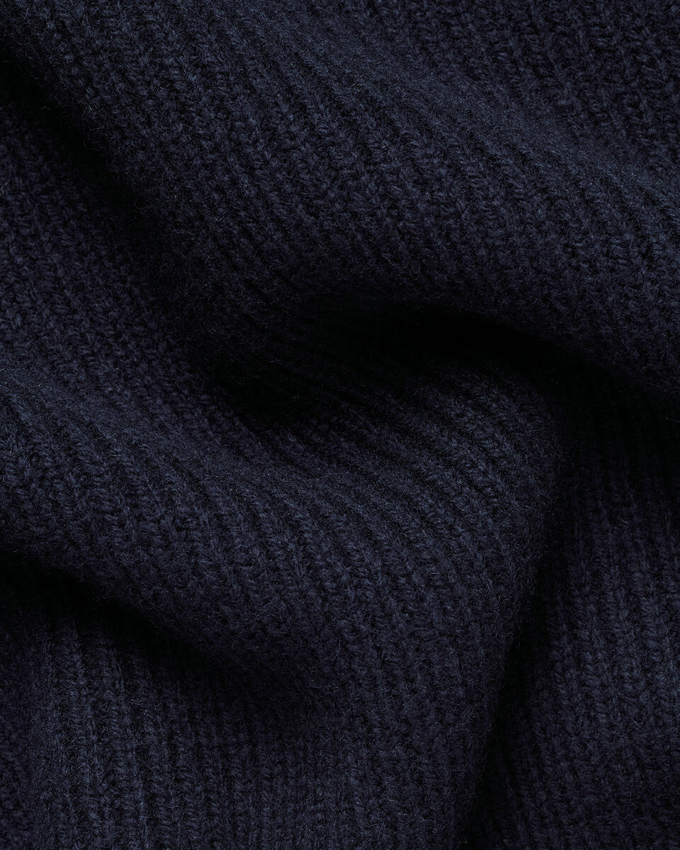 Chunky Pure Merino Zip Neck Sweater - Navy Blue