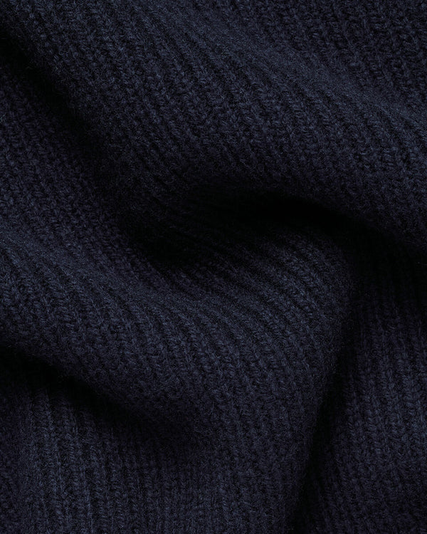 Chunky Pure Merino Zip Neck Sweater - Navy Blue