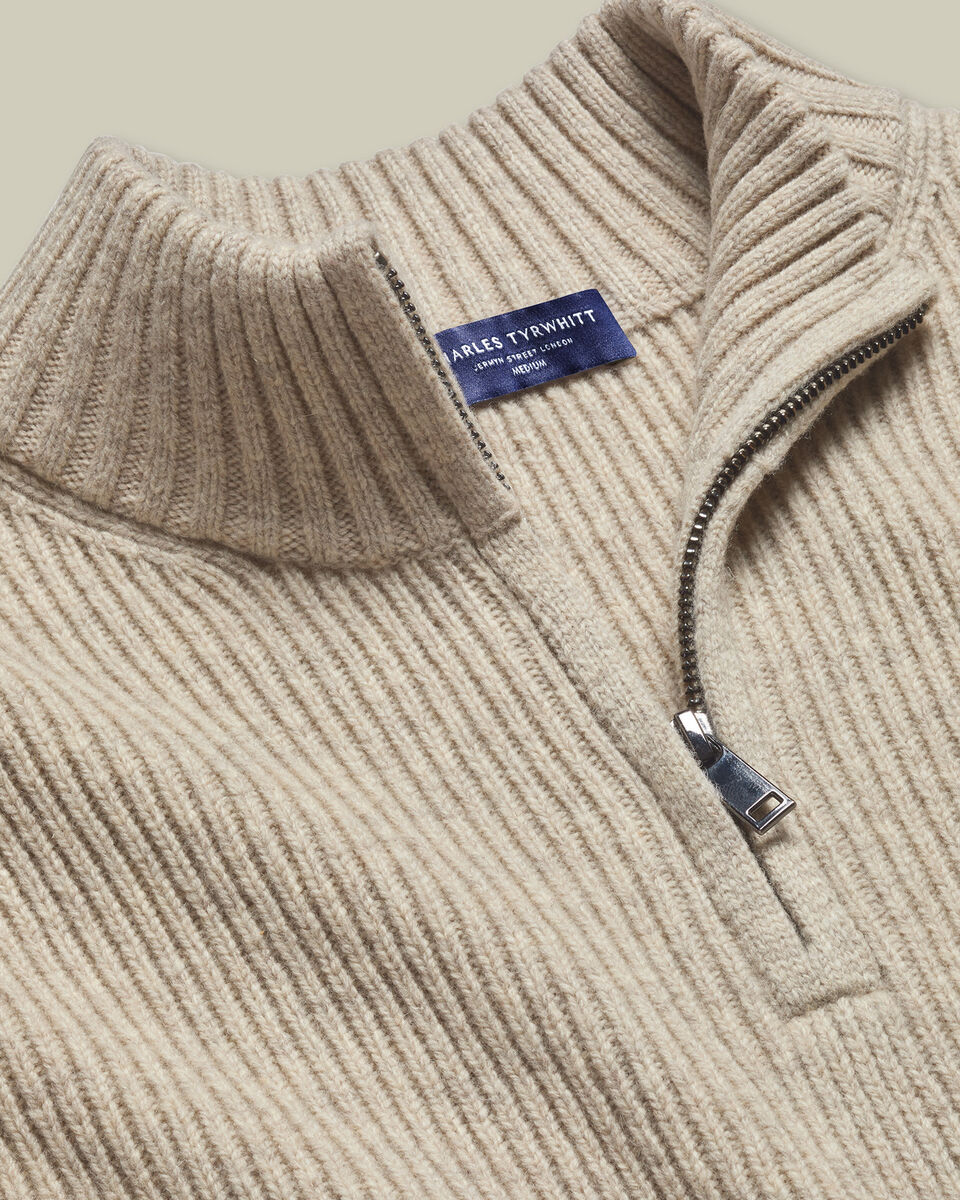 Chunky Pure Merino Zip Neck Sweater - Oatmeal