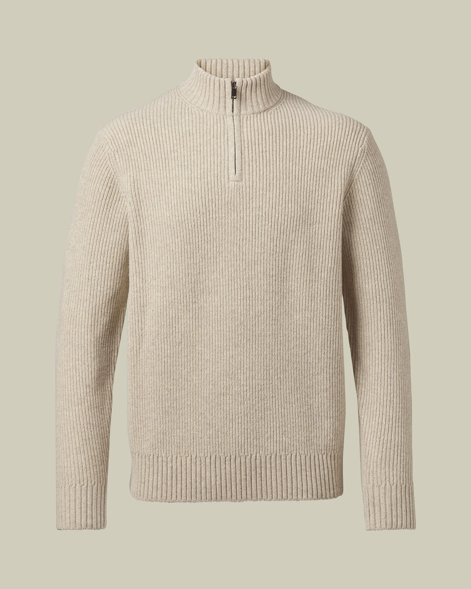 Chunky Pure Merino Zip Neck Sweater - Oatmeal