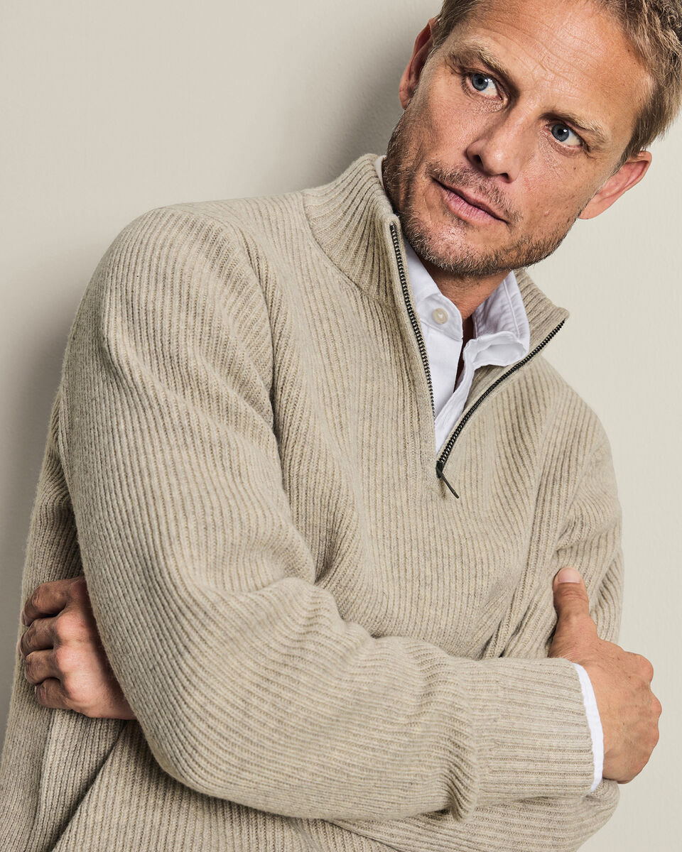 Chunky Pure Merino Zip Neck Sweater - Oatmeal