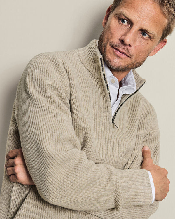 Chunky Pure Merino Zip Neck Sweater - Oatmeal