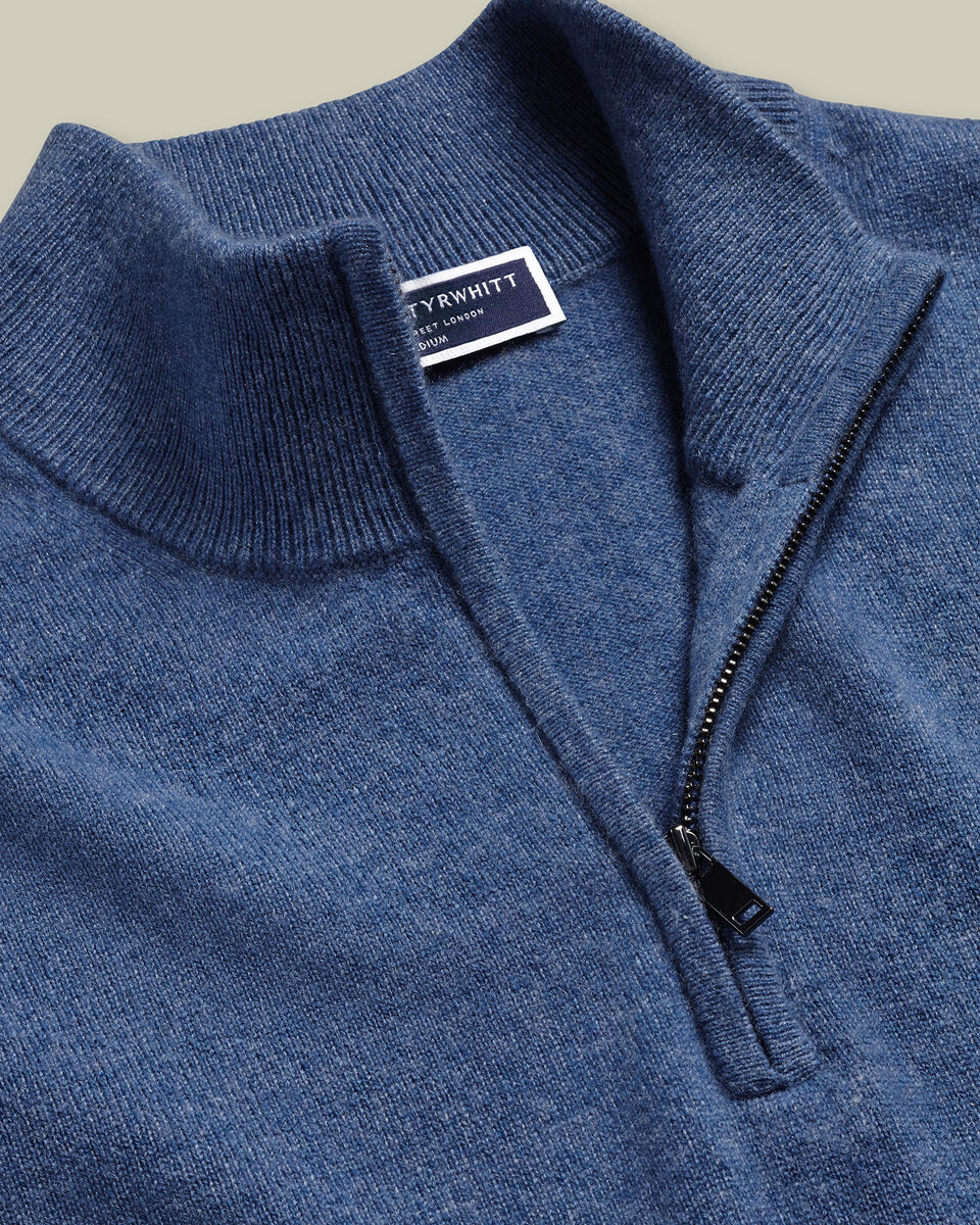 Pure Cashmere Quarter Zip Sweater - Denim Blue