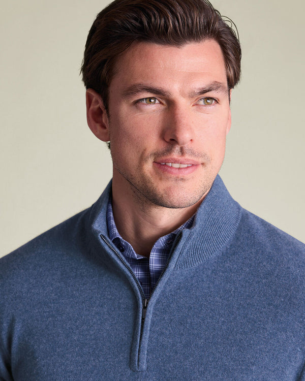 Pure Cashmere Quarter Zip Sweater - Denim Blue