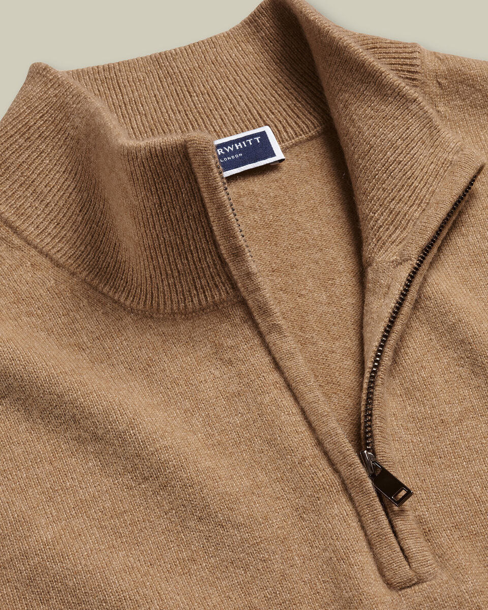Pure Cashmere Quarter Zip Sweater - Tan Secondary image