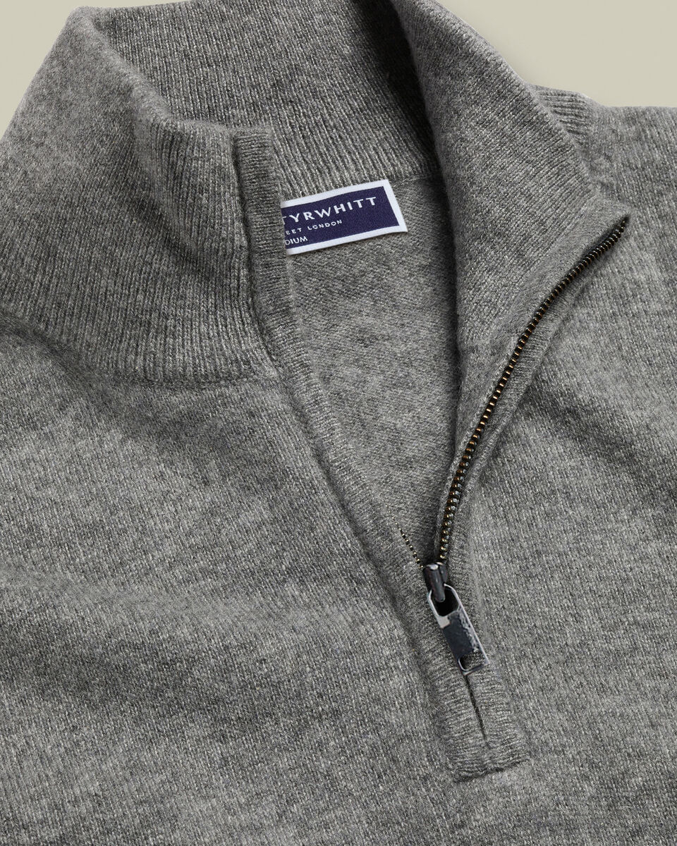 Pure Cashmere Quarter Zip Sweater - Gray