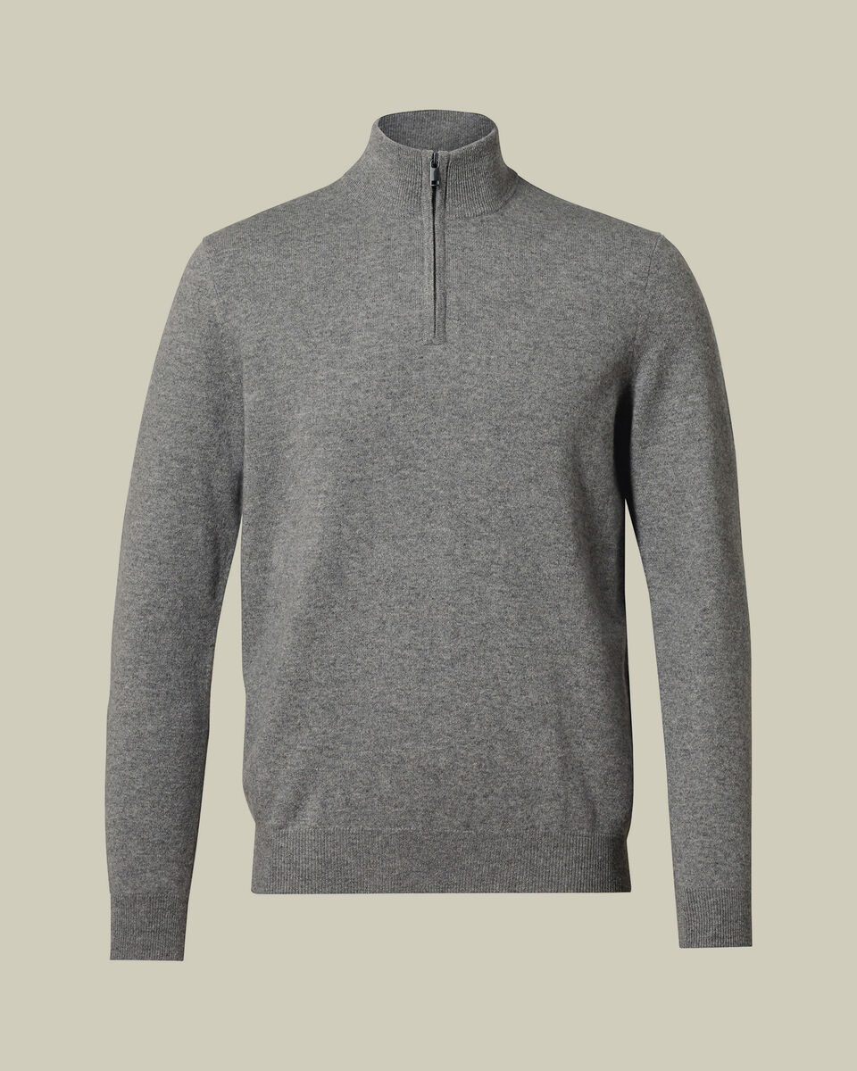 Pure Cashmere Quarter Zip Sweater - Gray