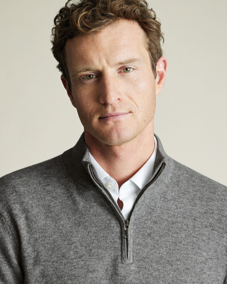 Pure Cashmere Quarter Zip Sweater - Gray