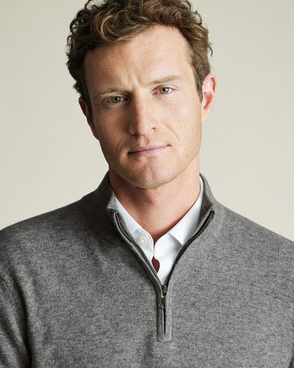 Pure Cashmere Quarter Zip Sweater - Gray