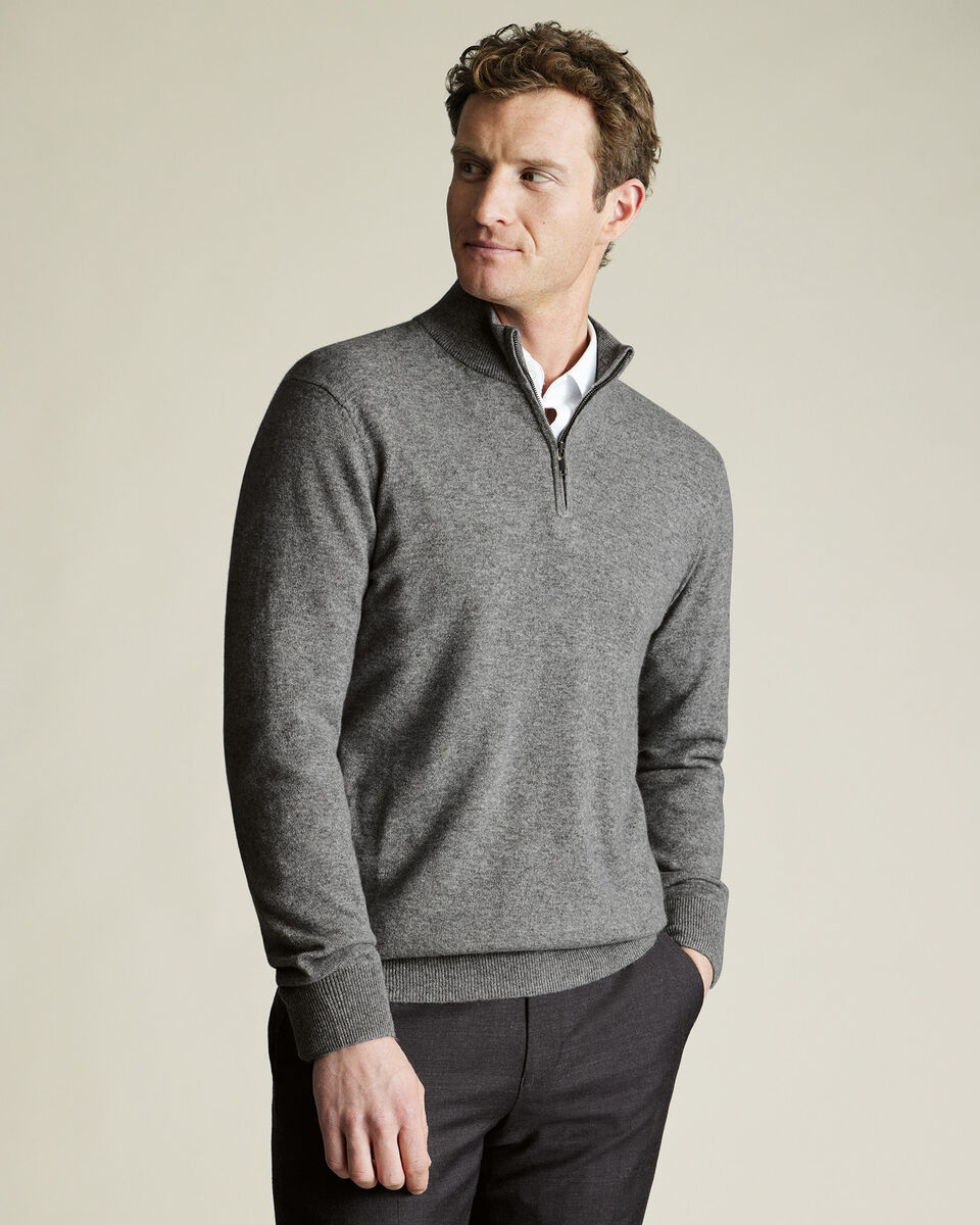 Pure Cashmere Quarter Zip Sweater - Gray