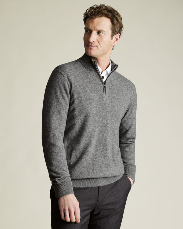 Pure Cashmere Quarter Zip Sweater - Gray