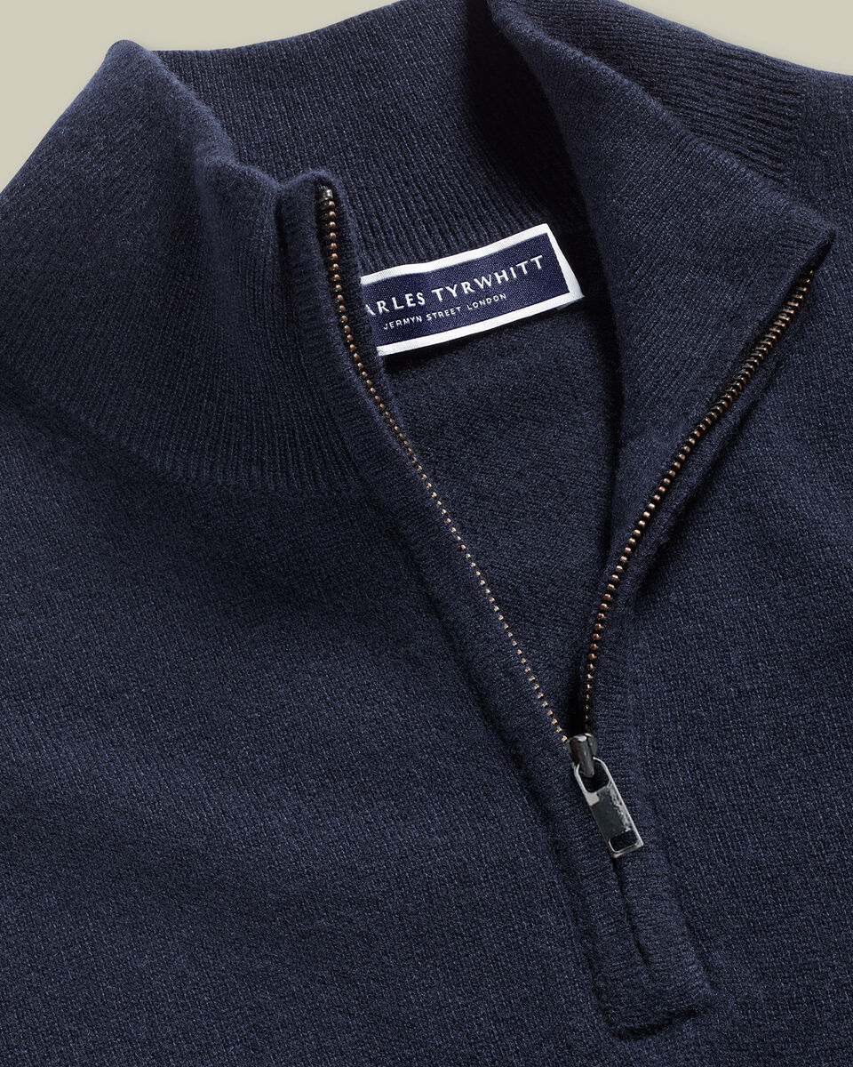 Pure Cashmere Quarter Zip Sweater - Navy