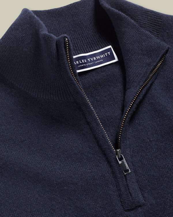 Pure Cashmere Quarter Zip Sweater - Navy
