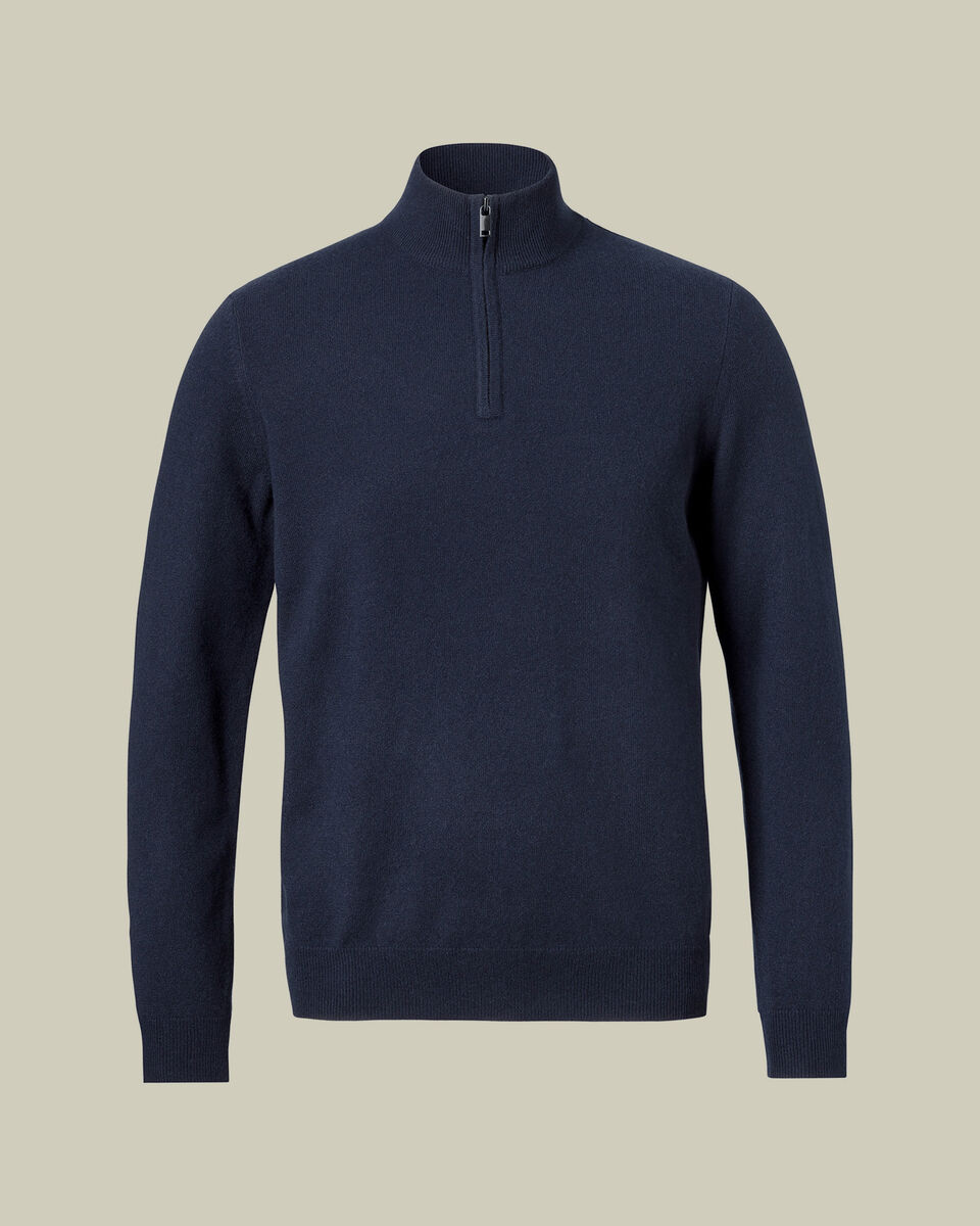 Pure Cashmere Quarter Zip Sweater - Navy