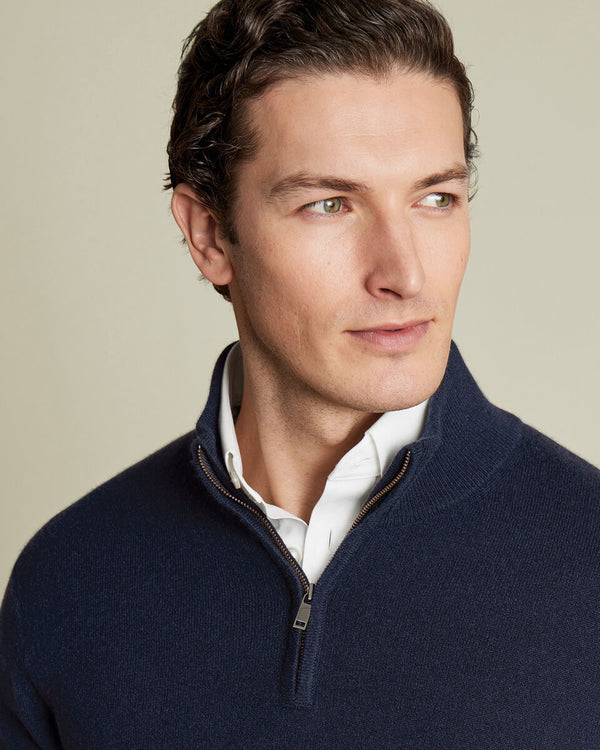 Pure Cashmere Quarter Zip Sweater - Navy