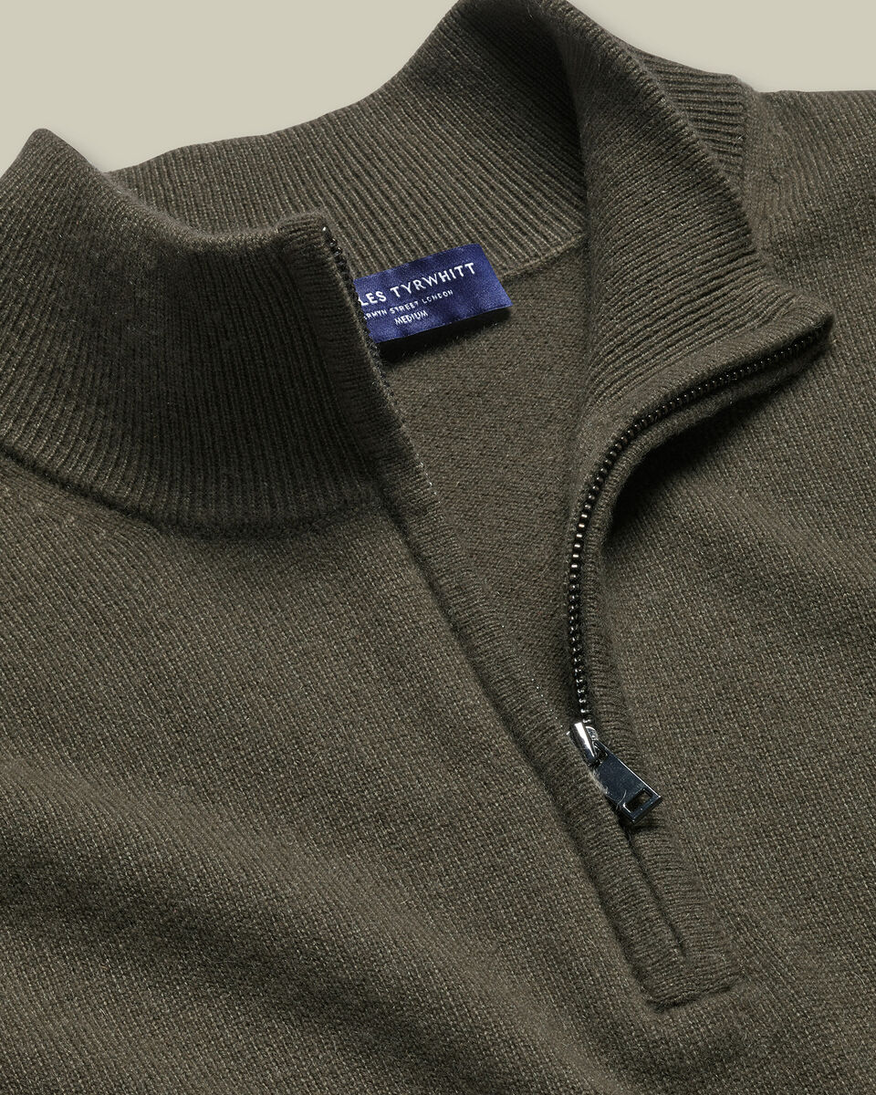 Cashmere Zip Neck Sweater - Olive Green