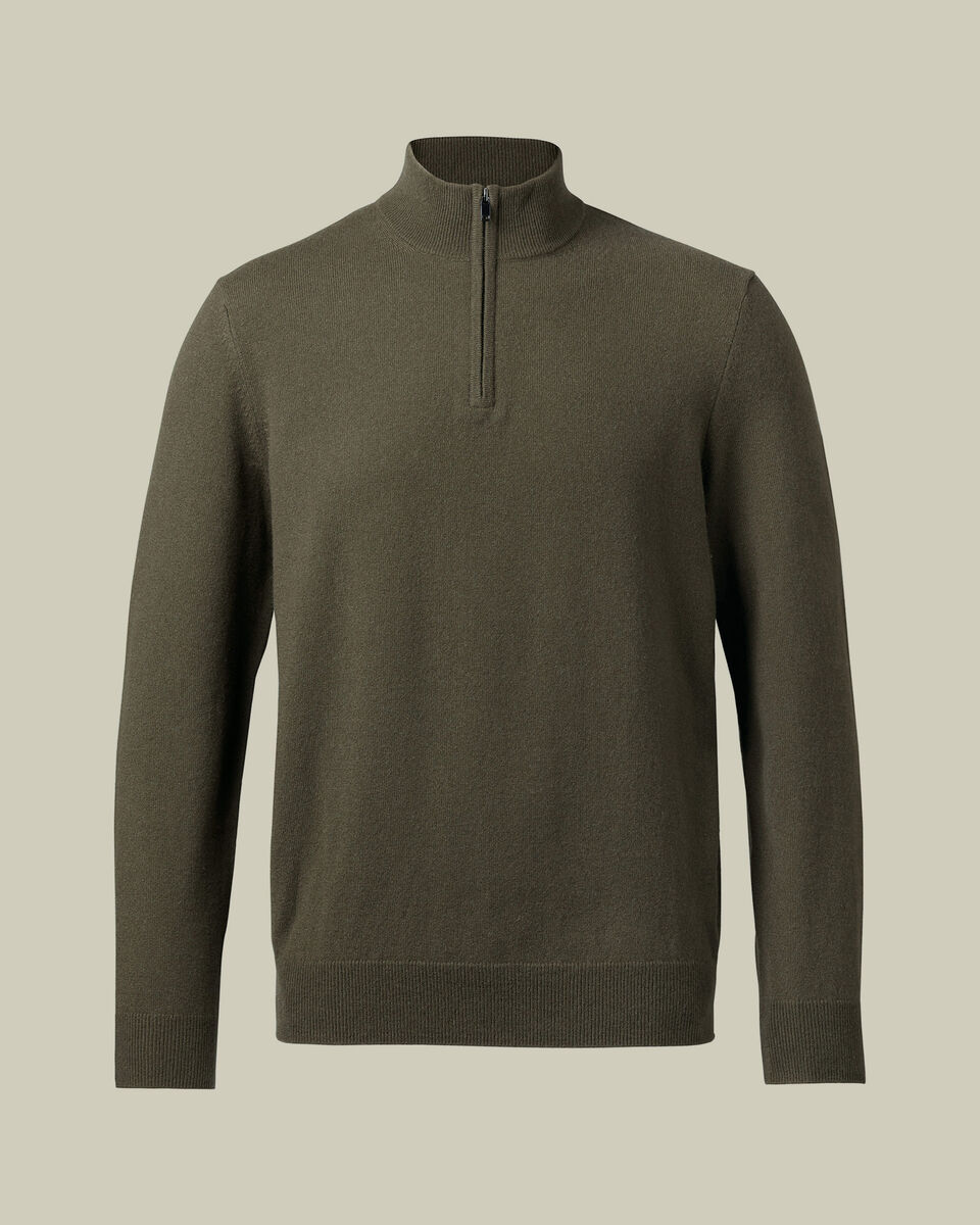 Cashmere Zip Neck Sweater - Olive Green