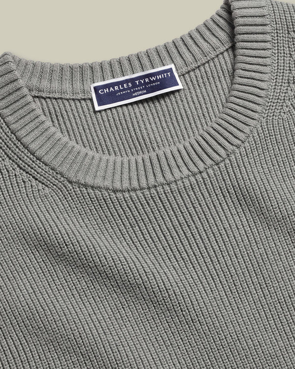 Cotton Rib Crew Neck Sweater - Gray