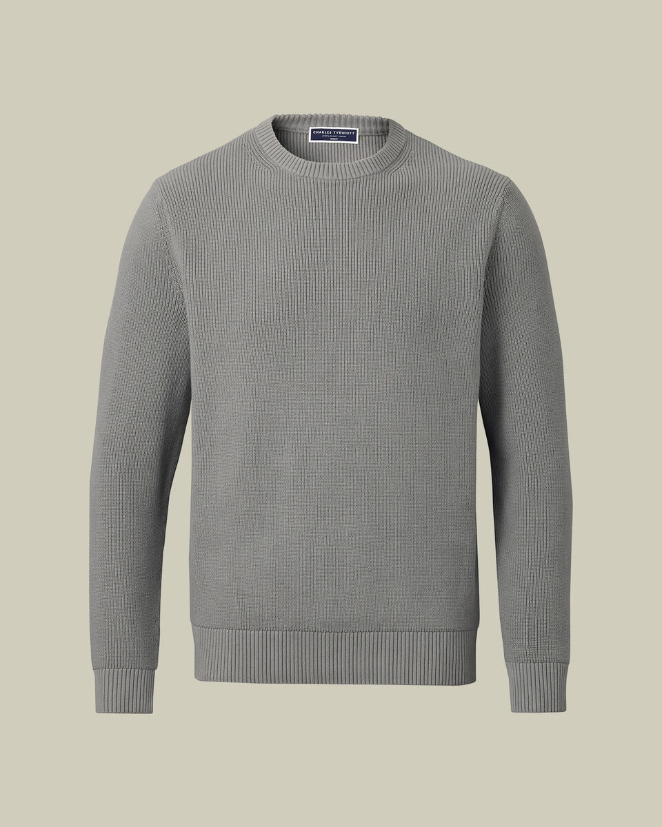 Cotton Rib Crew Neck Sweater - Gray