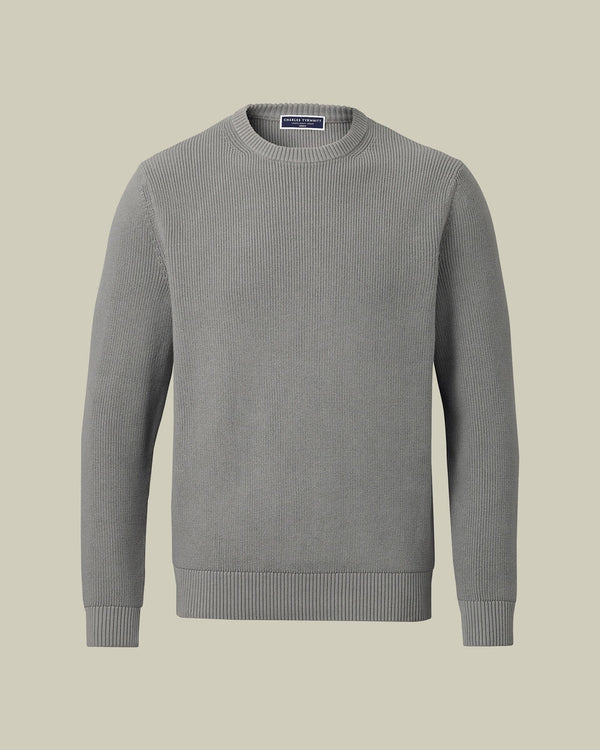 Cotton Rib Crew Neck Sweater - Gray