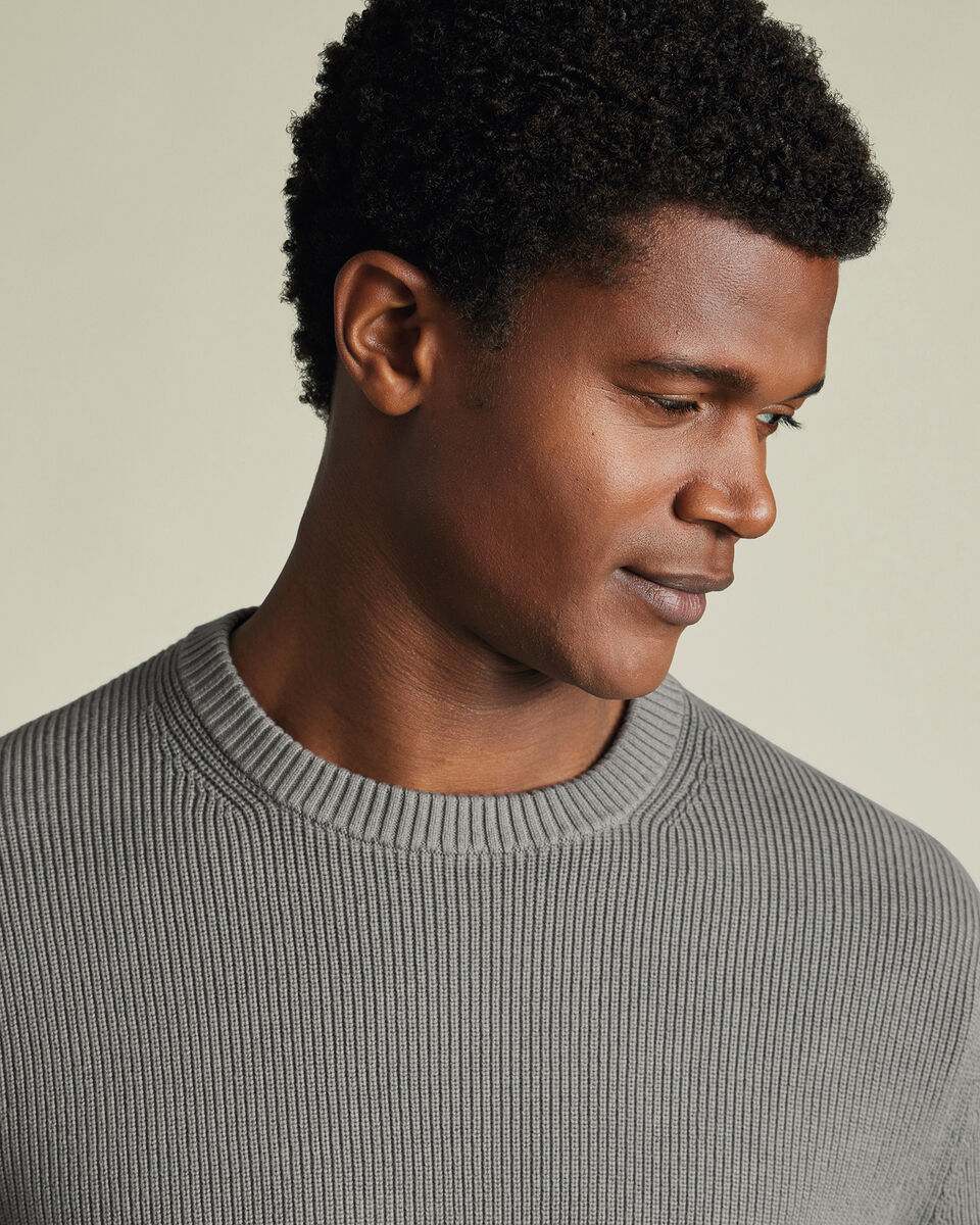 Cotton Rib Crew Neck Sweater - Gray