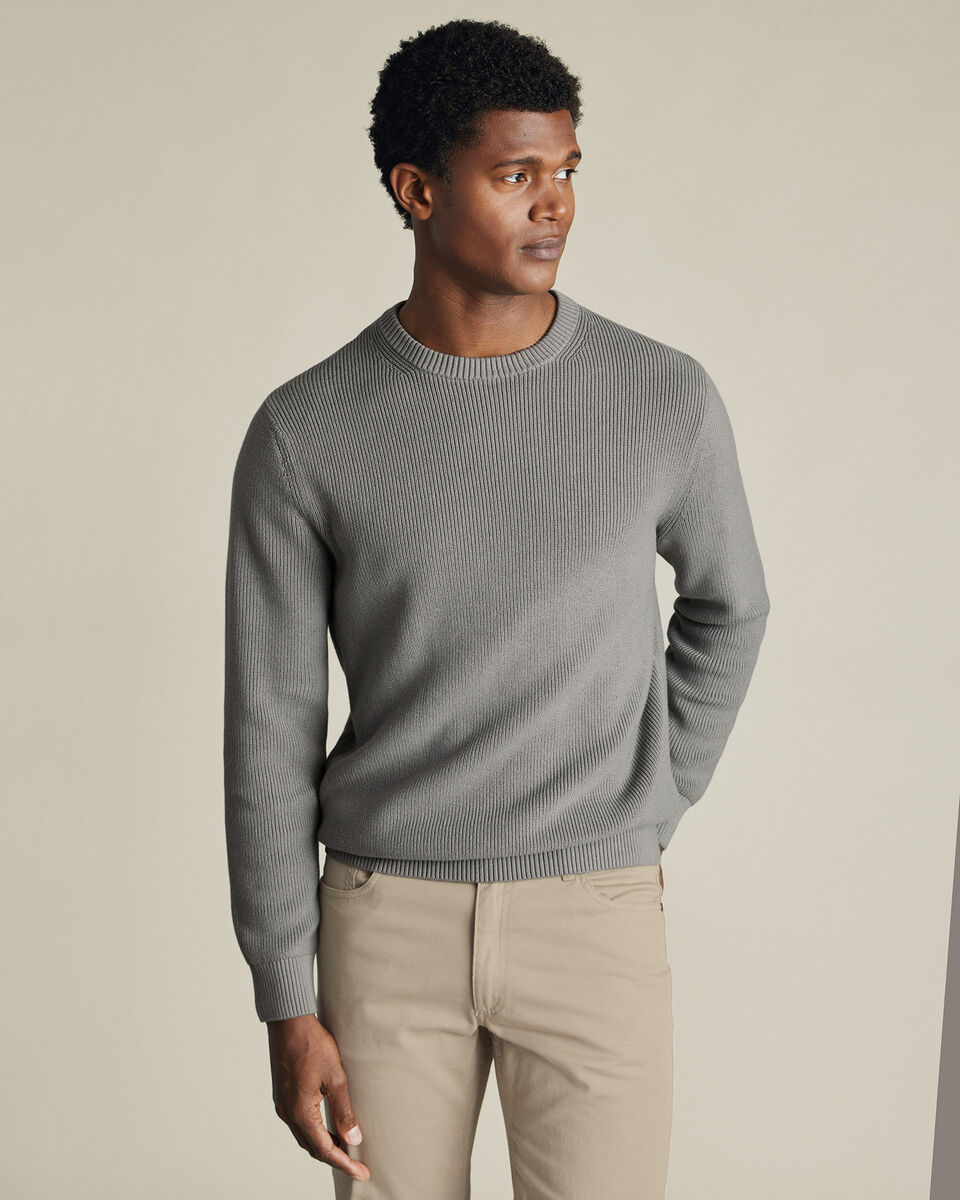 Cotton Rib Crew Neck Sweater - Gray Main image